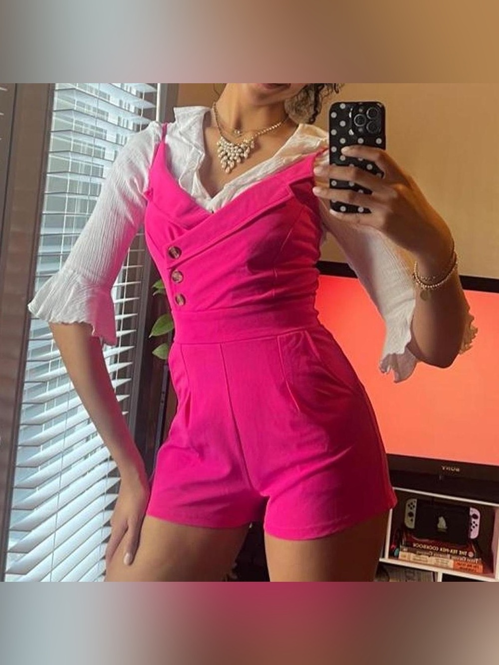 Pink collared romper